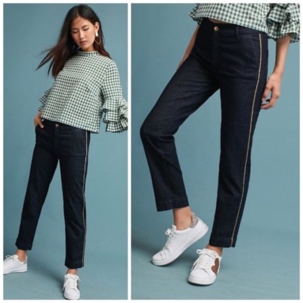 Anthropologie Piped Denim Trousers by The Seafarer